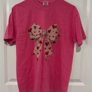 Comfort Colors Pink Shirt with Heart Bow Design